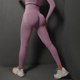 Size S Light Purple Seamless High-Waisted Yoga Pants for Women - Lift Workout Leggings for Running, Gym, and Fitness - Side View