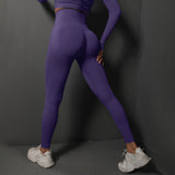 Size L Dark Purple Seamless High-Waisted Yoga Pants for Women - Lift Workout Leggings for Running, Gym, and Fitness