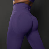 Size S Dark Purple Seamless High-Waisted Yoga Pants for Women - Lift Workout Leggings for Running, Gym, and Fitness - Front View