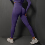 Size S Dark Purple Seamless High-Waisted Yoga Pants for Women - Lift Workout Leggings for Running, Gym, and Fitness - Side View