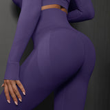 Size S Dark Purple Seamless High-Waisted Yoga Pants for Women - Lift Workout Leggings for Running, Gym, and Fitness - Top-Down View