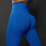 Size S Bright Blue Seamless High-Waisted Yoga Pants for Women - Lift Workout Leggings for Running, Gym, and Fitness - Front View
