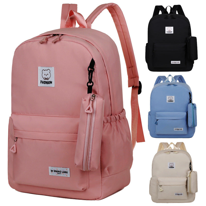 White Large Capacity Travel Backpack for Girls - Waterproof School Bag with Detachable Pencil Case