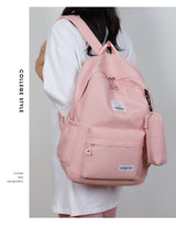 White Large Capacity Travel Backpack for Girls - Waterproof School Bag with Detachable Pencil Case - Top-Down View