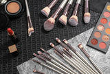 Beige 18-Piece Makeup Brush Set - Professional Synthetic Fiber Brushes with Wooden Handles for Flawless Beauty - Rear View