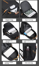 Black And Orange Large Capacity Business Backpack for Men and Women - Waterproof Laptop School Bag with Breathable Design - Rear View