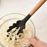 White And Brown 12-Piece Silicone Kitchen Utensil Set - Non-Stick Food-Grade Silicone Cooking Tools with Wooden Handles and Holder - Front View