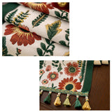 35x330cm Green Pastoral Table Runner - Spring Floral Oil Painting Style with Tassels - 45-Degree Angle