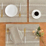 4 Pcs Beige Woven Placemats - Heat Resistant Kitchen Table Mats, Coffee Tea Cup Coasters, Linen Blend Dining Decor - Front View