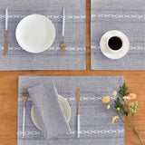 4 Pcs Blue Woven Placemats - Heat Resistant Kitchen Table Mats, Coffee Tea Cup Coasters, Linen Blend Dining Decor - Front View
