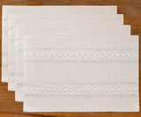 4 Pcs White Woven Placemats - Heat Resistant Kitchen Table Mats, Coffee Tea Cup Coasters, Linen Blen