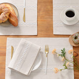 4 Pcs White Woven Placemats - Heat Resistant Kitchen Table Mats, Coffee Tea Cup Coasters, Linen Blend Dining Decor - Front View