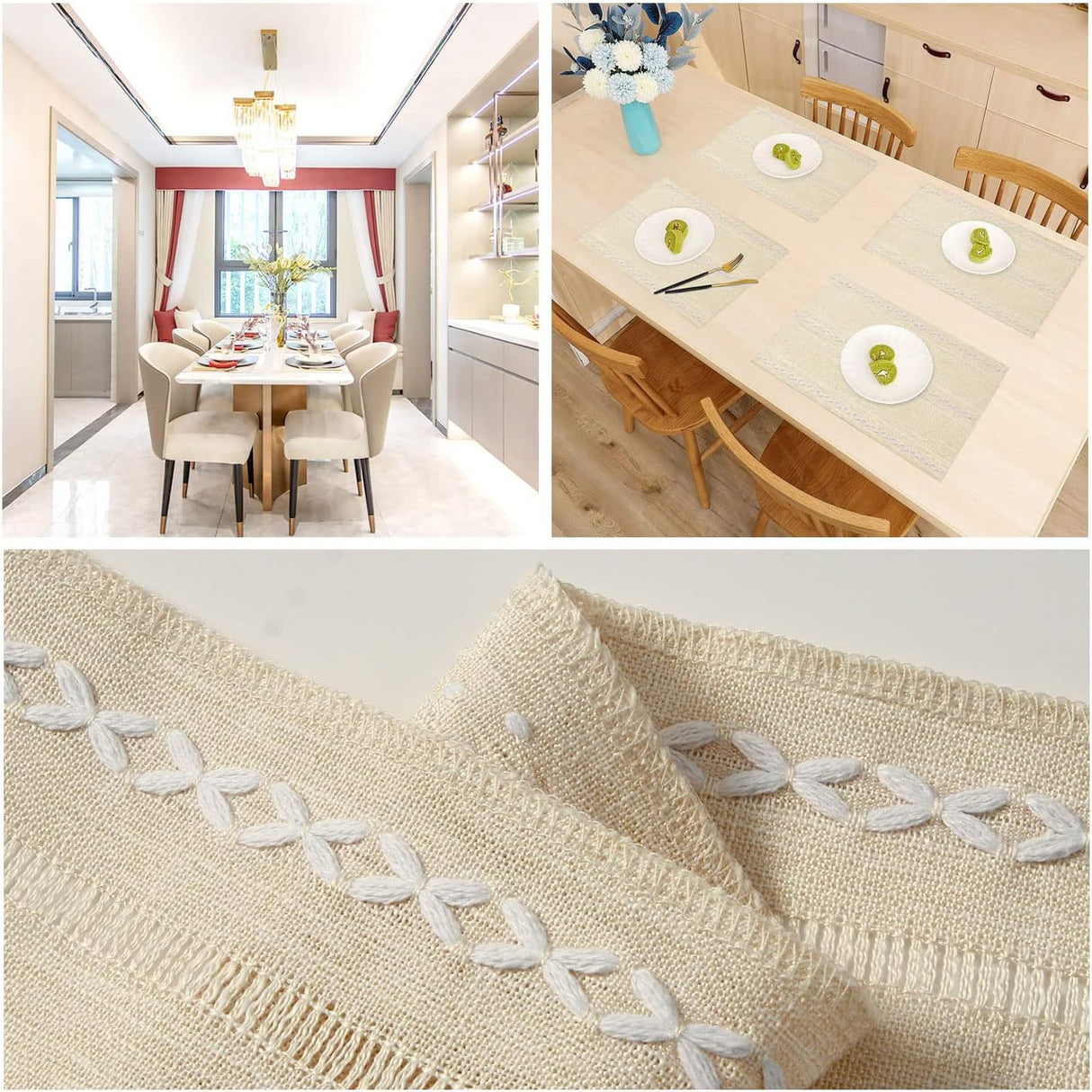 4 Pcs White Woven Placemats - Heat Resistant Kitchen Table Mats, Coffee Tea Cup Coasters, Linen Blen