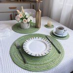 8 Pcs Blue Woven Round Placemat - Non-Slip, Heat-Resistant Dining Table Mat,  30cm