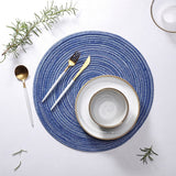 8 Pcs Khaki Woven Round Placemat - Non-Slip, Heat-Resistant Dining Table Mat,  36cm - Side View