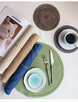8 Pcs Khaki Woven Round Placemat - Non-Slip, Heat-Resistant Dining Table Mat,  36cm - 45-Degree Angle