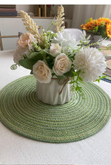 8 Pcs Khaki Woven Round Placemat - Non-Slip, Heat-Resistant Dining Table Mat,  36cm - Rear View