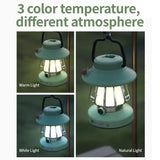 White Retro Snail Night Light - Portable Rechargeable Camping Lantern with Hook, 3-Color Dimming - Low Angle
