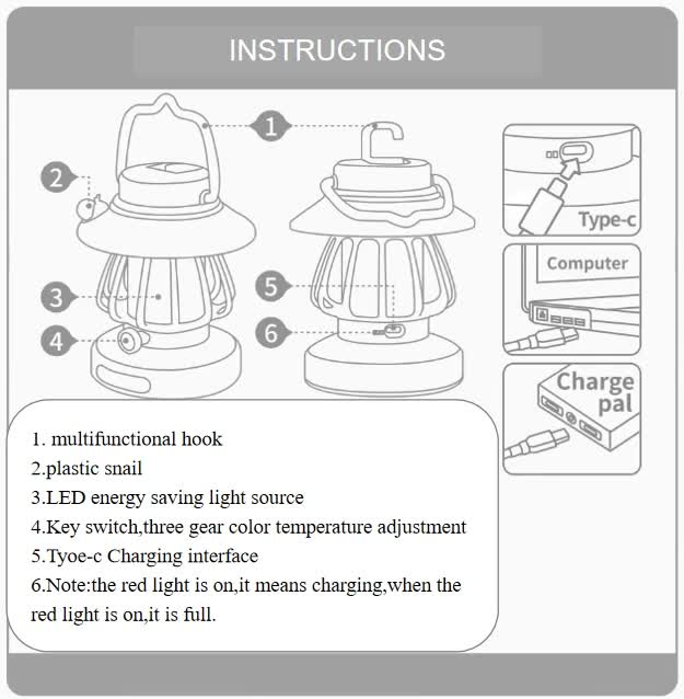 Pink Retro Snail Night Light - Portable Rechargeable Camping Lantern with Hook, 3-Color Dimming