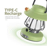 Green Retro Snail Night Light - Portable Rechargeable Camping Lantern with Hook, 3-Color Dimming