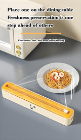 2 Pcs Beige And Black Bidirectional Cling Film Cutter - Reusable Wrap Dispenser for Cling Film, Foil, and Parchment, 36x7x5cm (Cling Film Not Included) - Low Angle