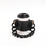 2 Pcs Black Detachable Chain Coffee Cup Sleeve - PU Leather Insulated Cup Holder with Handle, 16cm Top, 70g(Cup not included, only cup sleeve and