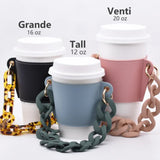 2 Pcs Black Detachable Chain Coffee Cup Sleeve - PU Leather Insulated Cup Holder with Handle, 16cm Top, 70g(Cup not included, only cup sleeve and