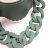 2 Pcs Khaki Detachable Chain Coffee Cup Sleeve - PU Leather Insulated Cup Holder with Handle, 16cm Top, 70g(Cup not included, only cup sleeve and chain) - Rear View