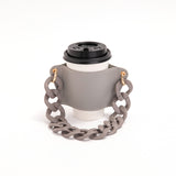 2 Pcs Grey Detachable Chain Coffee Cup Sleeve - PU Leather Insulated Cup Holder with Handle, 16cm Top, 70g(Cup not included, only cup sleeve and chain