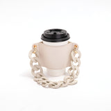 2 Pcs Beige Detachable Chain Coffee Cup Sleeve - PU Leather Insulated Cup Holder with Handle, 16cm Top, 70g(Cup not included, only cup sleeve and