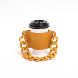 2 Pcs Yellow Detachable Chain Coffee Cup Sleeve - PU Leather Insulated Cup Holder with Handle, 16cm Top, 70g(Cup not included, only cup sleeve and