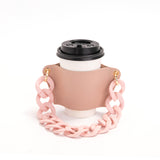 2 Pcs Pink Detachable Chain Coffee Cup Sleeve - PU Leather Insulated Cup Holder with Handle, 16cm Top, 70g(Cup not included, only cup sleeve and chain