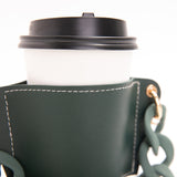 2 Pcs Dark Blue Detachable Chain Coffee Cup Sleeve - PU Leather Insulated Cup Holder with Handle, 16cm Top, 70g(Cup not included, only cup sleeve and chain) - 45-Degree Angle