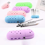 2 Pcs Purple Portable Makeup Brush Holder - Silicone Cosmetic Organizer with 21 Slots, Washable, 20x8x5cm, 170g(makeup brush not included) - Front View