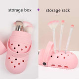 2 Pcs Blue Portable Makeup Brush Holder - Silicone Cosmetic Organizer with 21 Slots, Washable, 20x8x5cm, 170g(makeup brush not included) - Top-Down View