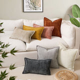 Yellow Chenille Crosshatch Textured Pillow Covers Set of 2 - Modern Minimalist Sofa Bed Cushion Covers 45x45cm & 30x50cm(without pillow core) - Side View