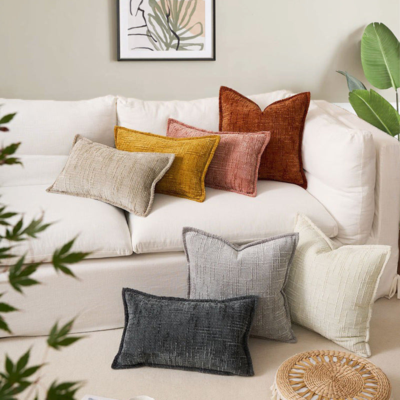 Brick Red Chenille Crosshatch Textured Pillow Covers Set of 2 - Modern Minimalist Sofa Bed Cushion Covers 45x45cm & 30x50cm(without pillow core)