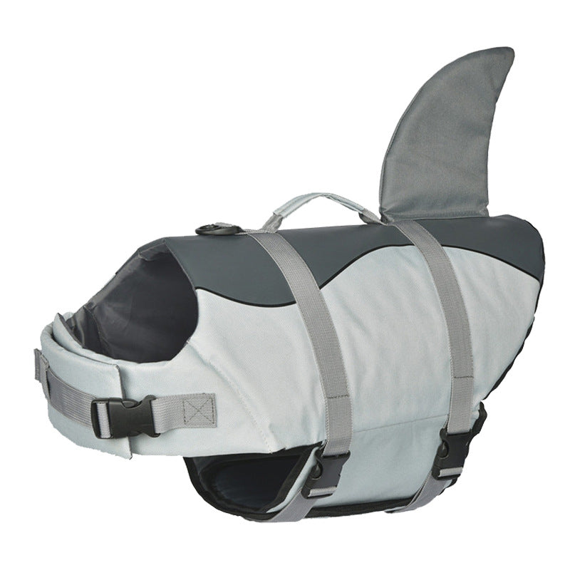 Size L Grey Pet Life Jacket for Dogs - Summer Swimming Safety Vest with Shark Fin for Small to Large Breeds