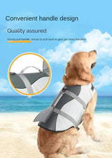 Size XL Grey Pet Life Jacket for Dogs - Summer Swimming Safety Vest with Shark Fin for Small to Large Breeds - Rear View