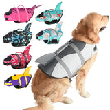 Size XS Blue Camouflage Pattern Pet Life Jacket for Dogs - Summer Swimming Safety Vest with Shark Fin for Small to Large Breeds - Front View