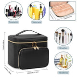 Black Portable Travel Makeup Bag with Brush Compartment - Stylish PU Leather Cosmetic Organizer for Skincare and Toiletry Storage - Front View