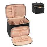 Black Portable Travel Makeup Bag with Brush Compartment - Stylish PU Leather Cosmetic Organizer for Skincare and Toiletry Storage - Rear View