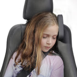 Black Car Side Headrest Pillow for Travel - Adjustable Neck Support Cushion for Rear Seat Comfort and Safety - 45-Degree Angle