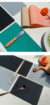 30*14.5CM Green Silicone Draining Mat 4-Pack - Heat-Resistant Non-Slip Kitchen and Bathroom Pad for Cups and Utensils - Side View
