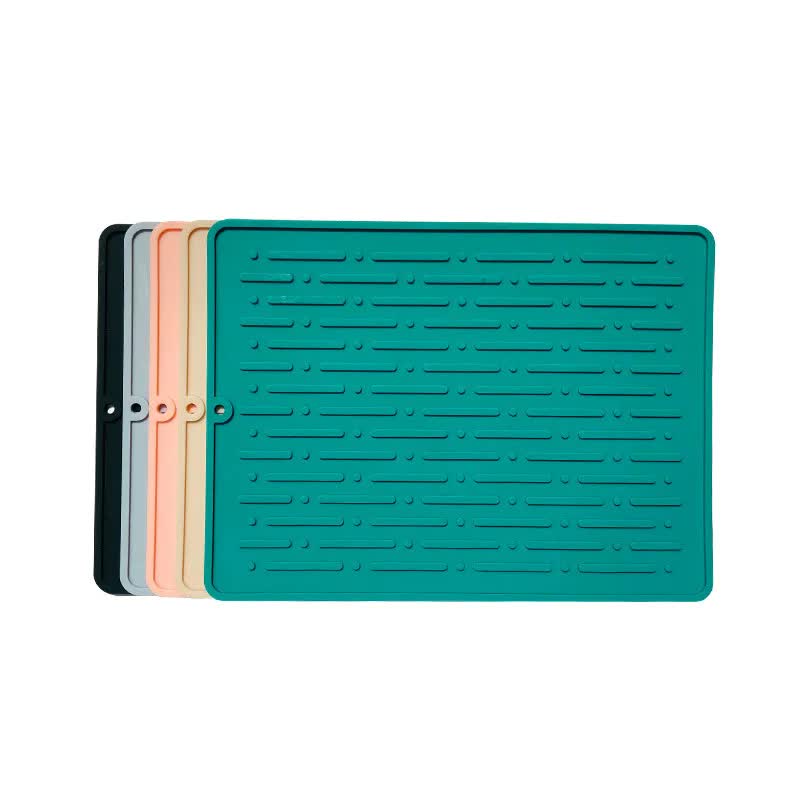 40.5*14.5CM Green Silicone Draining Mat 4-Pack - Heat-Resistant Non-Slip Kitchen and Bathroom Pad for Cups and Utensils