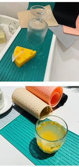 40.5*14.5CM Grey Silicone Draining Mat 4-Pack - Heat-Resistant Non-Slip Kitchen and Bathroom Pad for Cups and Utensils