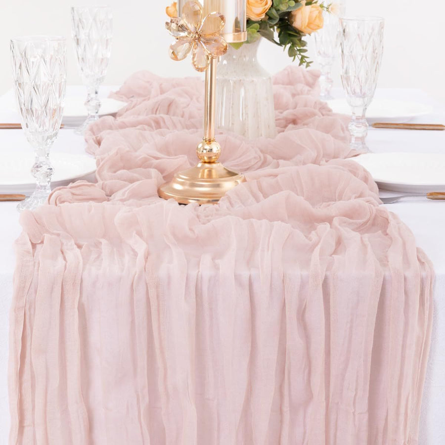 Beige Bohemian Gauze Table Runner 2-Pack - Polyester Fabric for Party and Birthday Table Decor