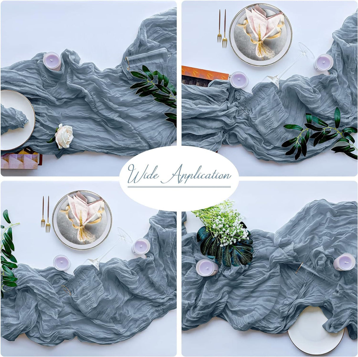 Peacock Blue Bohemian Gauze Table Runner 2-Pack - Polyester Fabric for Party and Birthday Table Decor