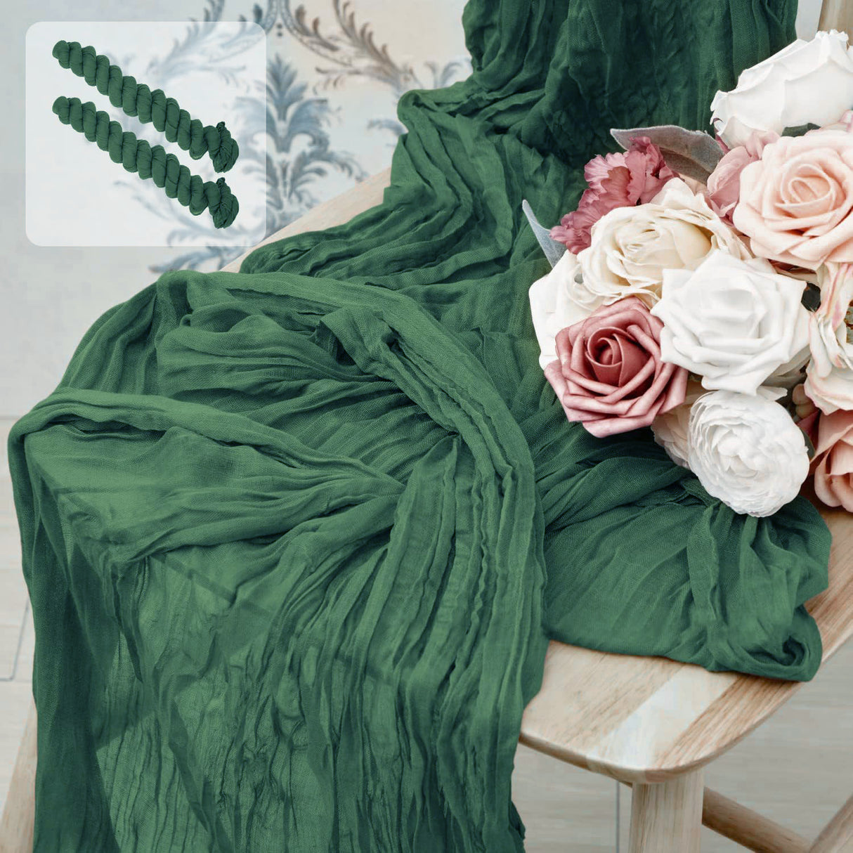 Light Green Bohemian Gauze Table Runner 2-Pack - Polyester Fabric for Party and Birthday Table Decor