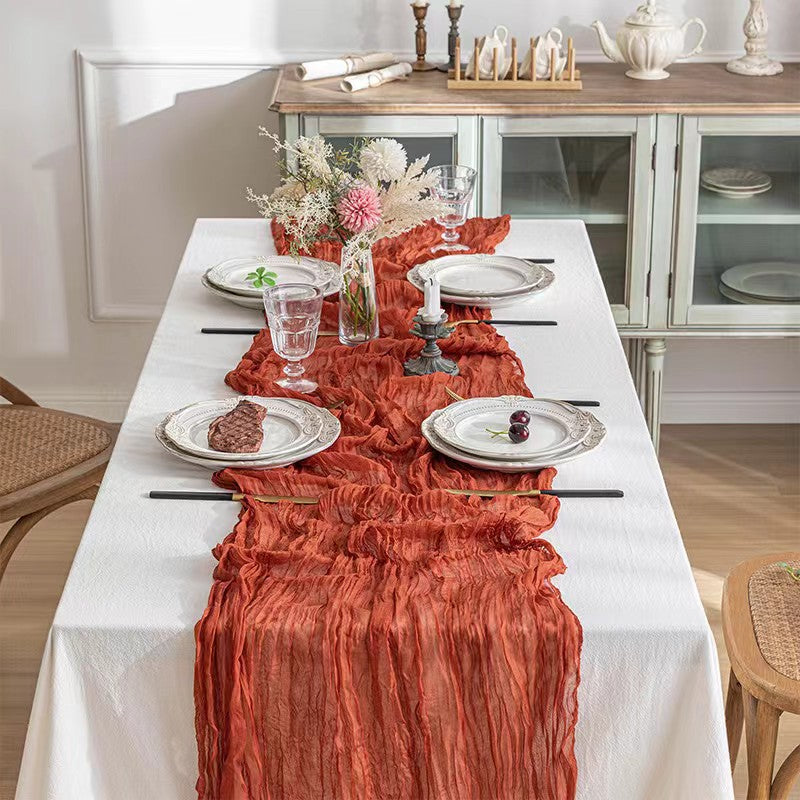 Dark Green Bohemian Gauze Table Runner 2-Pack - Polyester Fabric for Party and Birthday Table Decor